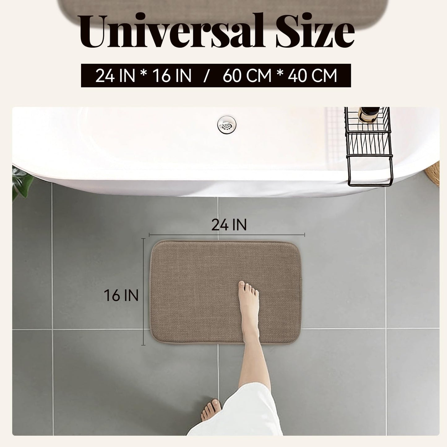 AREDO Thick Memory Foam Bathroom Mat, Soft Absorbent Polyester Bath Rug Quick Dry, Non Slip Shower Floor Rugs with Rubber Backing, Machine Washable (Camel, 24" x 16")