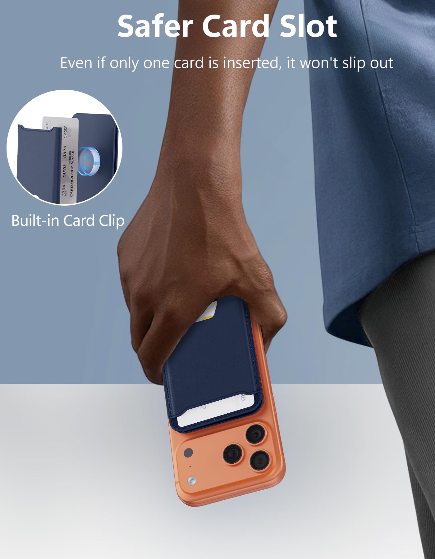 TopMade for MagSafe Wallet with Adjustable Stand, Magnetic Phone Card Holder for iPhone 17/16/15/14/13/12 Series, RFID Blocking Premium Leather, ID Window, Holds 5 Cards, Navy Blue