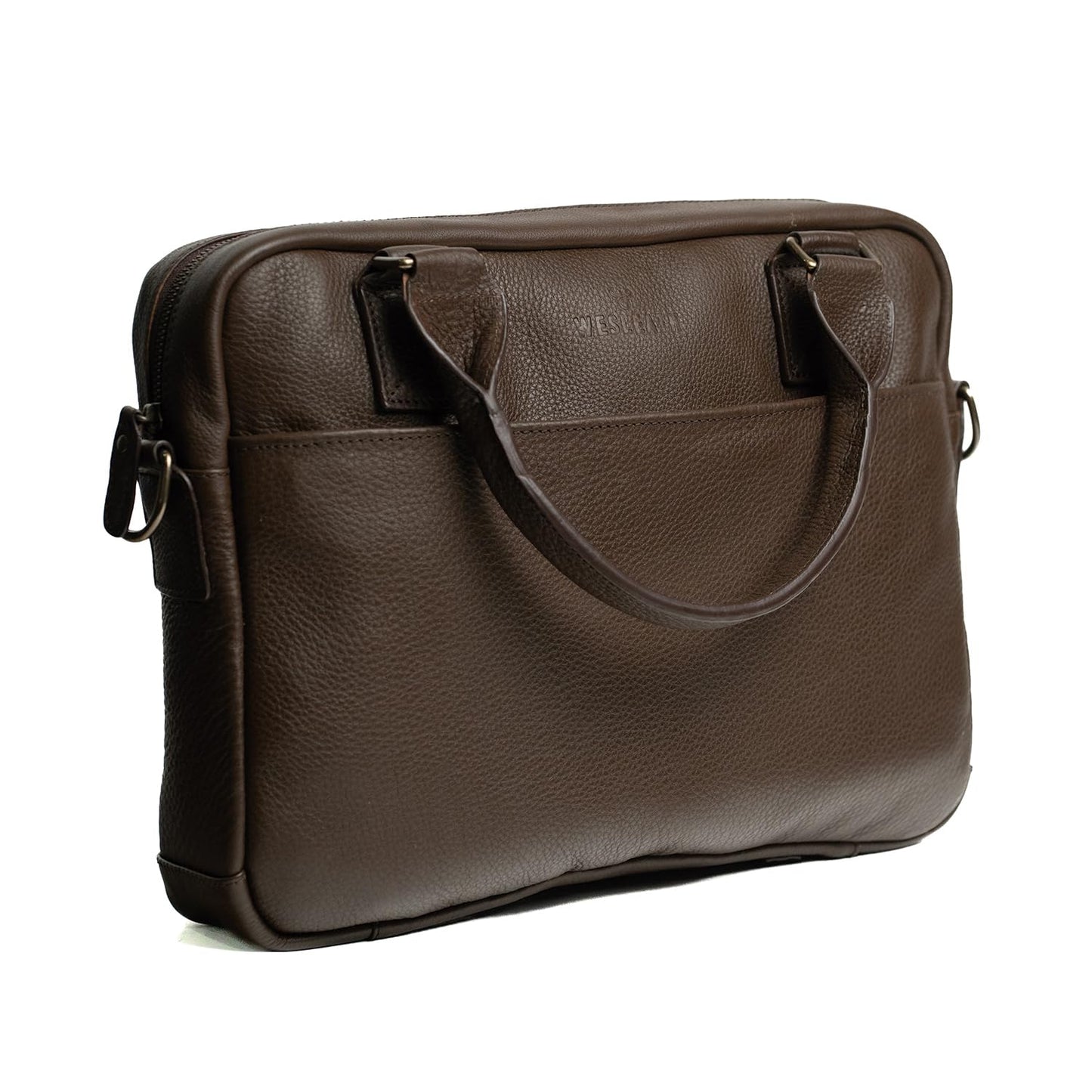 WESLEATH Full Grain Leather Briefcase | Elegant Handmade Leather Briefcase for Men, Perfect for Work and Business. (Chocolate)