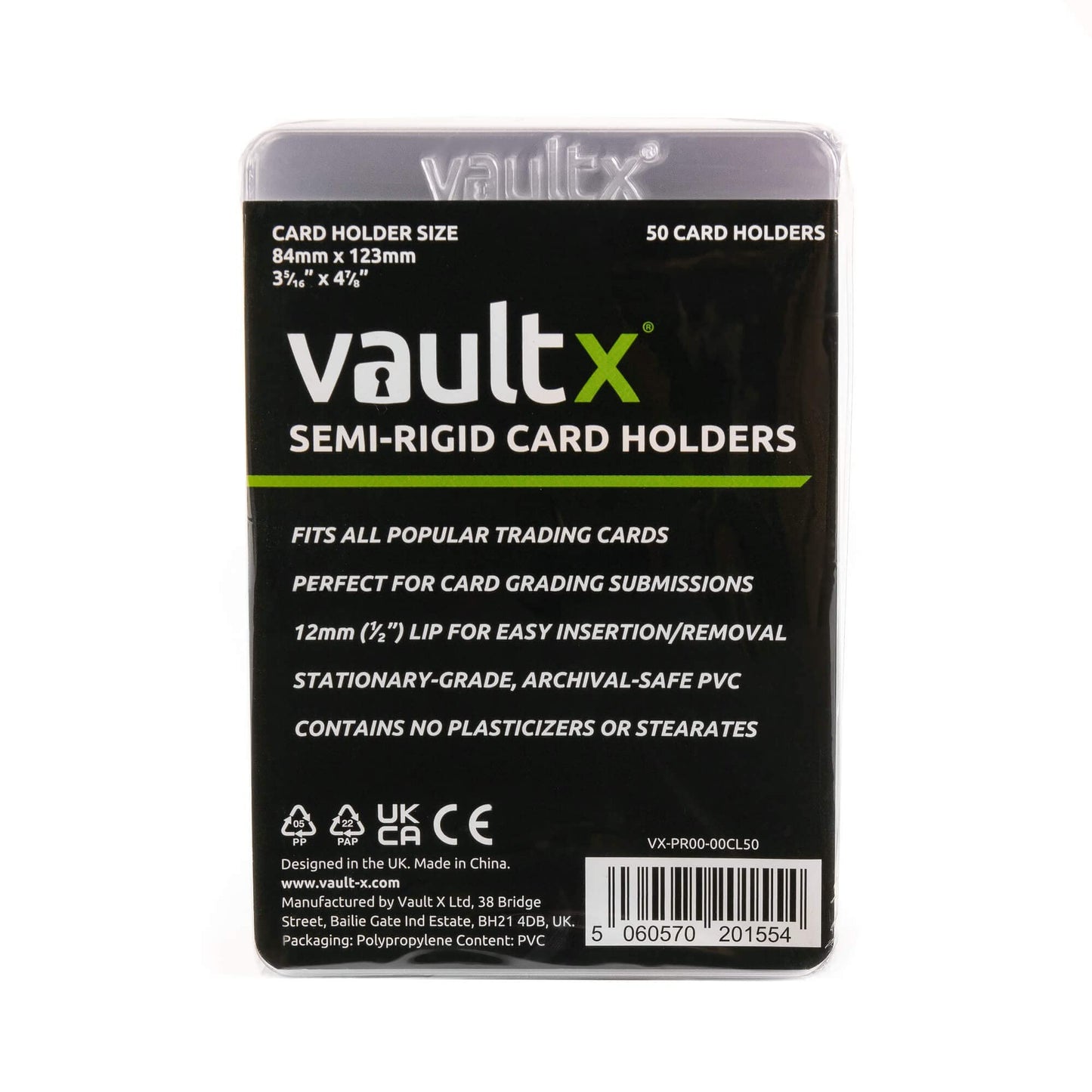 Vault X Semi-Rigid Trading Card Holders (50 Pack), Hard Sleeves for Trading Card Grading Submissions, Card Protectors