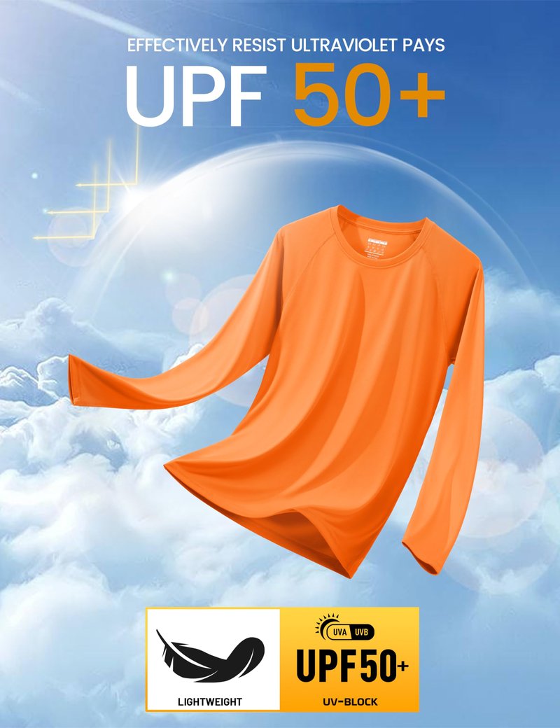 MAGCOMSEN Long Sleeve Shirts for Men Rashguard Swim UV Sun Running Workout Fishing Quick Dry Hiking Summer UPF 50 Shirt Orange