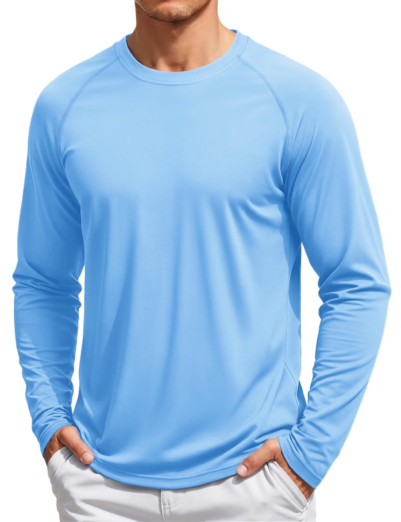 TACVASEN Men's Sun Shirt UPF 50+ Long Sleeve Shirts UV Protection Lightweight Summer Rash Guard Quick Dry Fishing T-Shirts Blue L