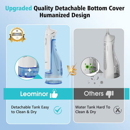Leominor Water Flosser Pick for Teeth, 300ML Portable Oral Irrigator Upgraded Tank Removable,IPX7 Waterproof, Rechargeable Travel Teeth Cleaner, Professional Electric Flossing Machine (Pink)