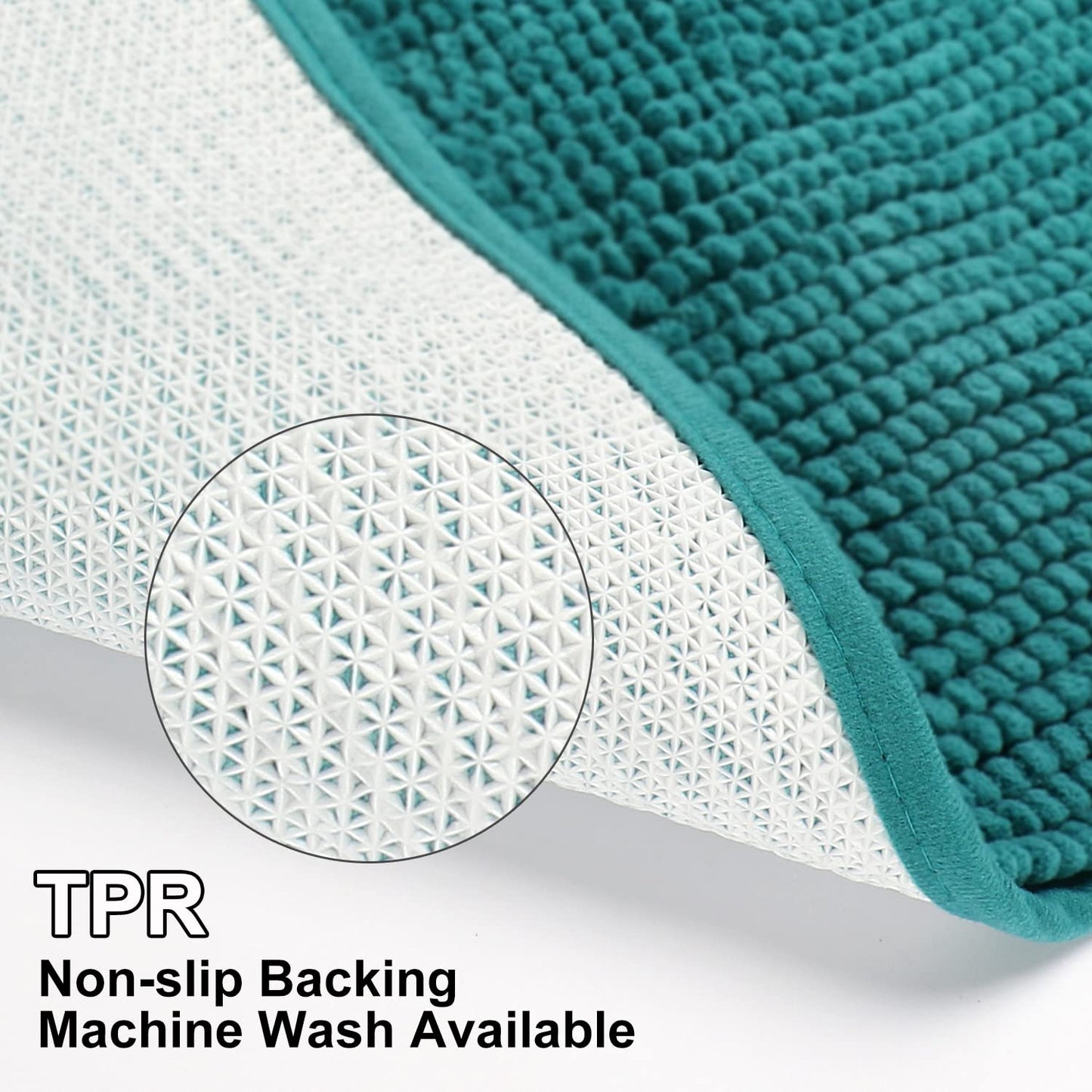 Urvoix 3 Pieces Bathroom Rugs Set, Non-Slip Chenille Bath Rug, Ultra Soft and Super Absorbent Bath Mat for Bathroom, Toilet and Tub (Teal Green)