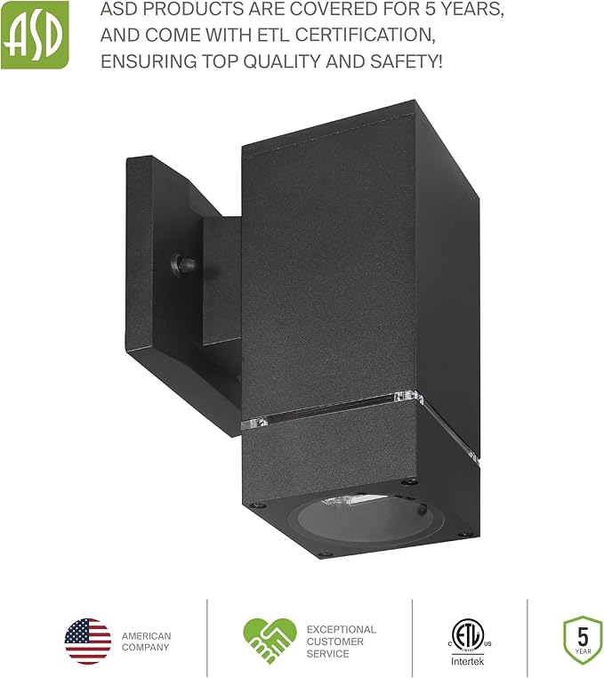 ASD 1 Light Square Outdoor Wall Light Fixture | 60W E26 Bulb Socket 120V ETL Cylinder Up Down Lights | LED/CFL/Incandescent Bulb Exterior Wall Sconce | Front Door, Porch Patio | Ringed Black, 6 Pack