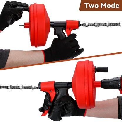 35 FT Double Mode Drain Snake Tools, 11-in-1 Drain Auger for Sink and Drain Unblocking, Plumbing Snake for Kitchen, Bathrom and Shower Sink, Snake for Real DYIs (Red)