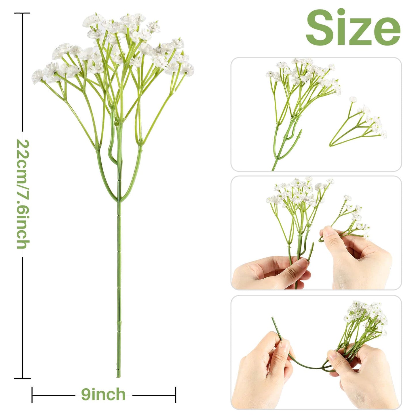 MAQIHAN 18 Baby Breath Artificial Flowers - 7.6" Babies Breath Flowers Artificial Faux Flowers Bouquet White Fores Greenery Real Touch Fake Flowers Arrangements Wedding Centerpieces Tables Decorations