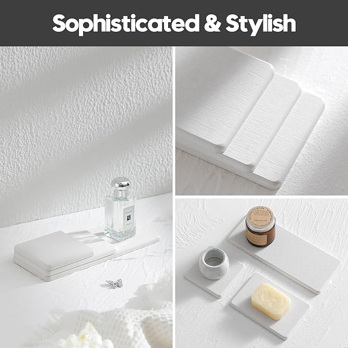 2PCS Bathroom Sink Vanity Trays, Water Absorbing Diatomite Stone Drying Soap