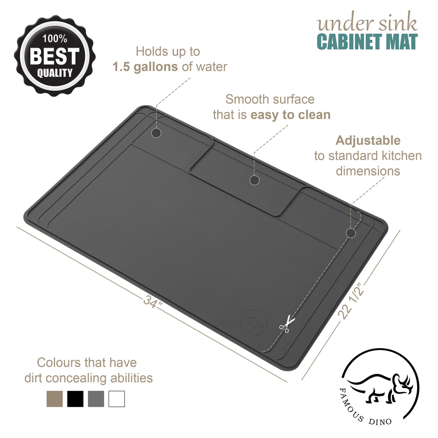 The Original Under Sink Mat - Silicone Waterproof mat, Trimmable, Easy to Clean, Kitchen cabinet liner, Under sink protector mats, Drip Tray with Lip - 34" x 22" or smaller
