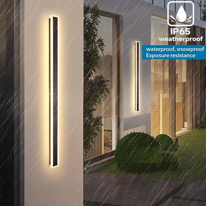 59 Inch Modern Outdoor Wall Light, Dimmable 3000K-6000K Linear Exterior Wall Sconce Ip65 Waterproof Black LED Long Outdoor Wall Mount Lights for House Garage Patio Porch