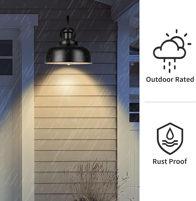 Solar Barn Light for Outside, Dusk to Dawn Gooseneck Outdoor Wall Lights Solar Powered, Farmhouse Exterior Wall Sconce, Industrial Outside Lighting Fixture, Rustic Lantern for Garage, Barn, Shed