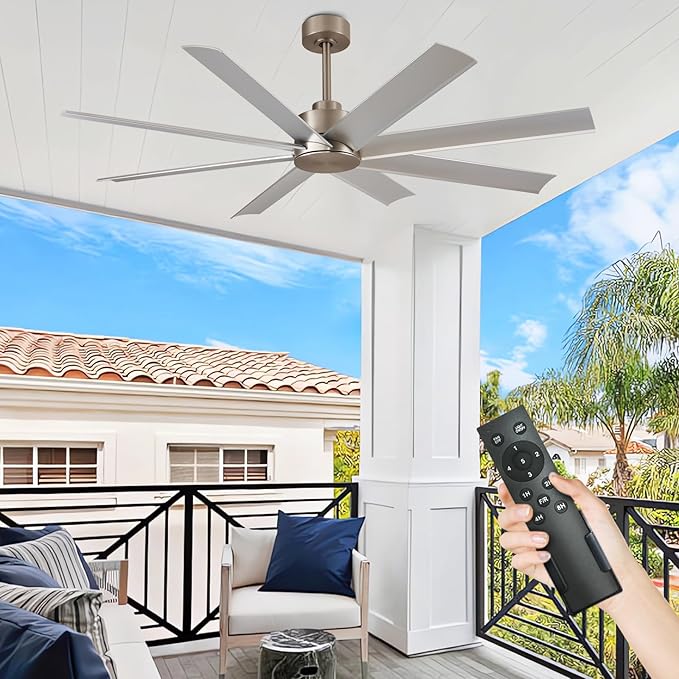 Depuley 60-Inch Ceiling Fan No Light: 8-Blade Large Ceiling Fans with Remote Control - Ultra Quiet DC Motor Reversible Timer Brushed Nickel