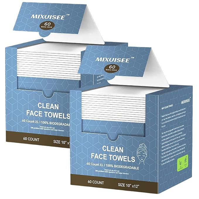 Disposable face towel, MIXUISEE thick and soft face towels, 100% cotton face