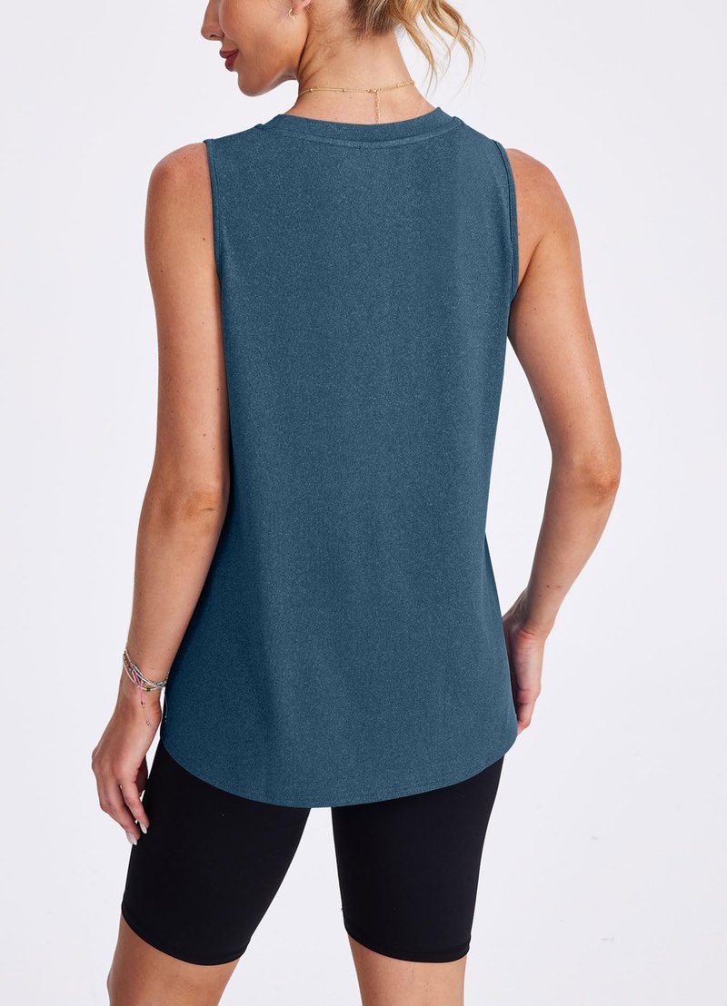 Womens Workout Tops for Women Tank Tops Mesh Yoga Shirts Athletic Running Tank Tops Sleeveless Gym Clothes XL Dark Blue