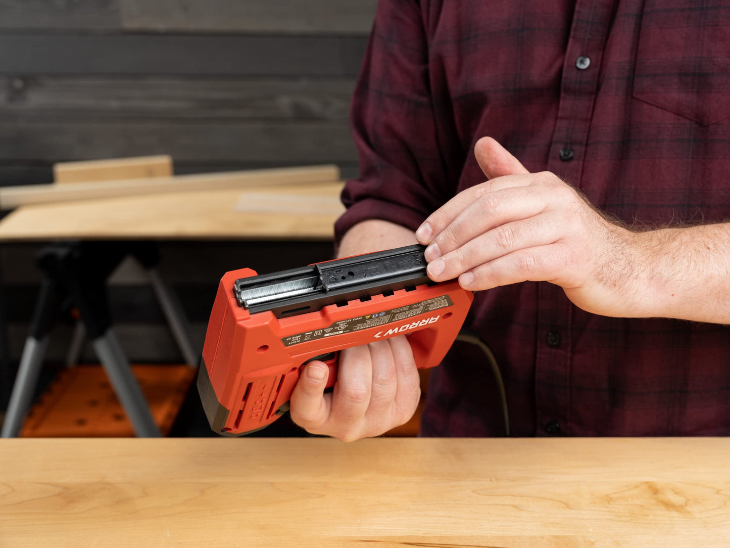 Arrow ET501F Corded 5-in-1 Professional Electric Staple and Nail Gun, Wire Stapler, and Brad Nailer for Upholstery, Framing, Insulation, Crafts, Fencing, and Cable, Black/Red