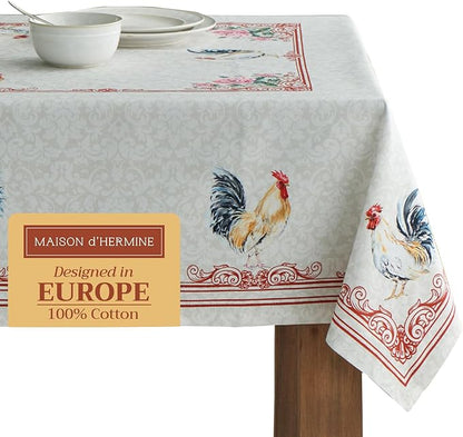 Maison d' Hermine Table Cloth Rectangle Table 100% Cotton 70 x 108 Inches Tablecloth Reusable Decorative Everyday Use for Dining Room, Farmhouse, Home Party, Festive & Wedding Spring Summer - Campagne