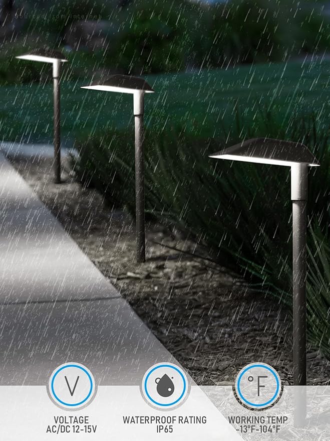 LEONLITE 12 Pack Low Voltage Landscape Lights, 5W Anti-Glare LED Pathway Lights, Aluminum Housing, IP65 Waterproof for Outdoor Path Sidewalk Walkway Yard, 5000K Daylight