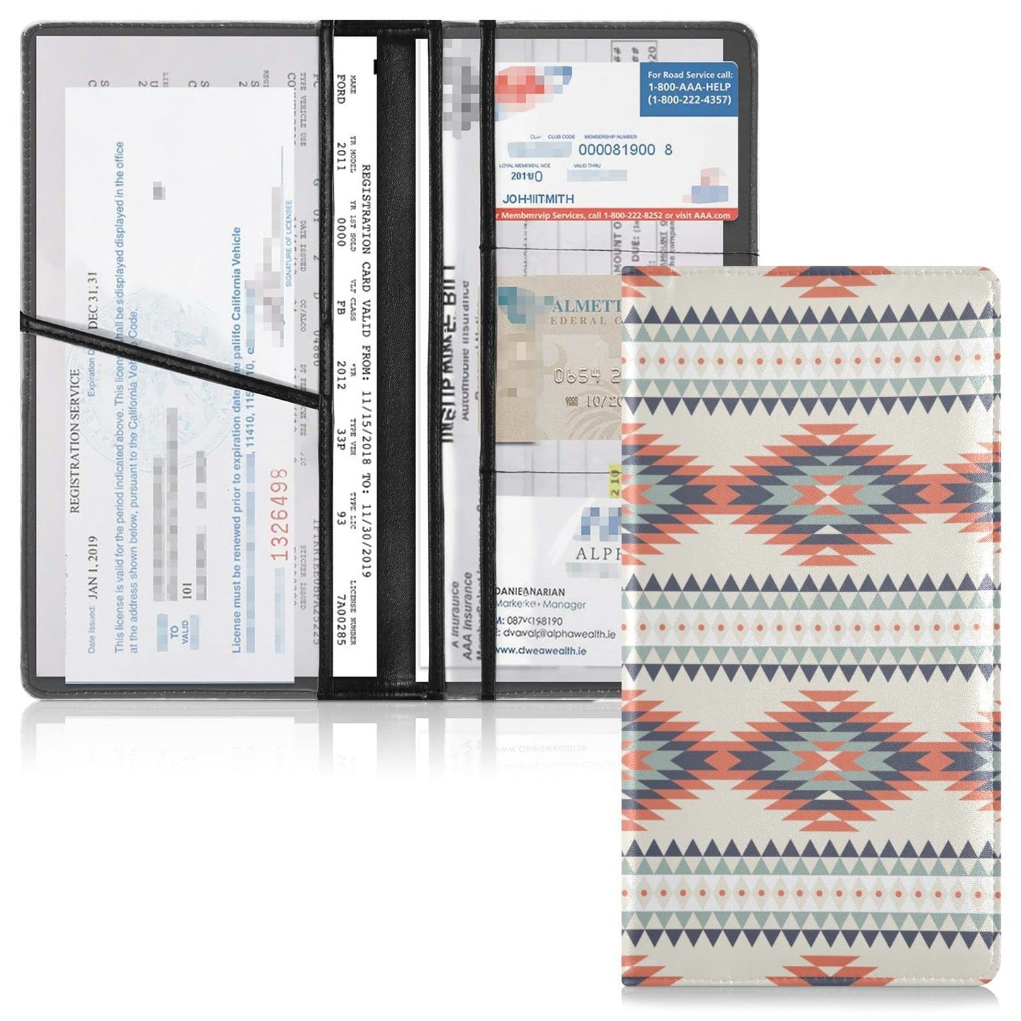 Kigai Aztec Car Registration and Insurance Holder for Women Men PU Leather Auto Glove Box Organizer Wallet Car Accessories for Essential Document Driver License ID Card