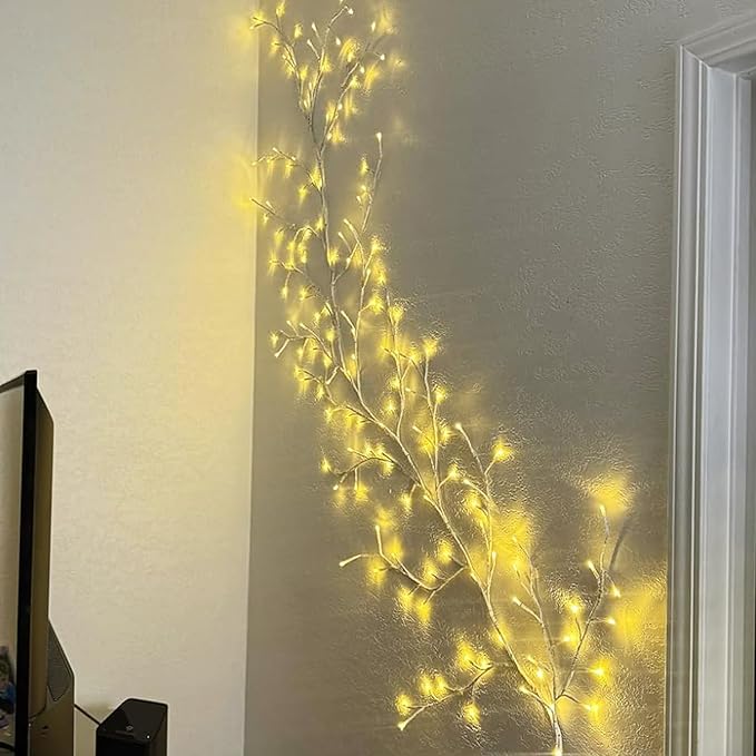 2pcs Enchanted Willow Vine Lights with Remote, NIDISETPJAS Christmas Swags Decorations Indoor Room Decor, 18 Branches 144 LEDs Lighted Willow Vine Lights for Walls Bedroom Home Decor, White Branch