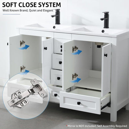 eclife 60" Bathroom Vanities with Sink Combo, Modern Thickened Wood Bathroom Storage Cabinet w/Undermount White Double Sink, Matte Black Faucet Drain, White