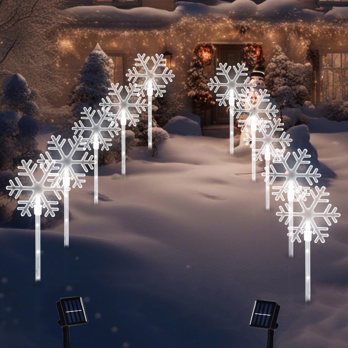 ILLUMINEW Christmas Solar Stake Lights, 5 Pack Waterproof Landscape Christmas Lights, Pathway Christmas Decorations, LED Lights for Yard Lawn Patio Walkway Decor (10PCS Snowflake-Cool White)