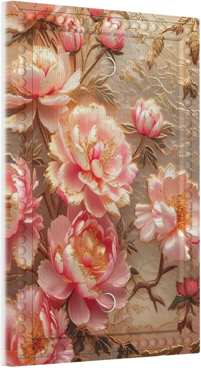 Pink Blooming Flowers Peonies Floral Light Switch Covers No Device Wall Plate 1 Gang Decorative Blank Switchplate Electrical Faceplate for Farmhouse Living Bedroom Decor
