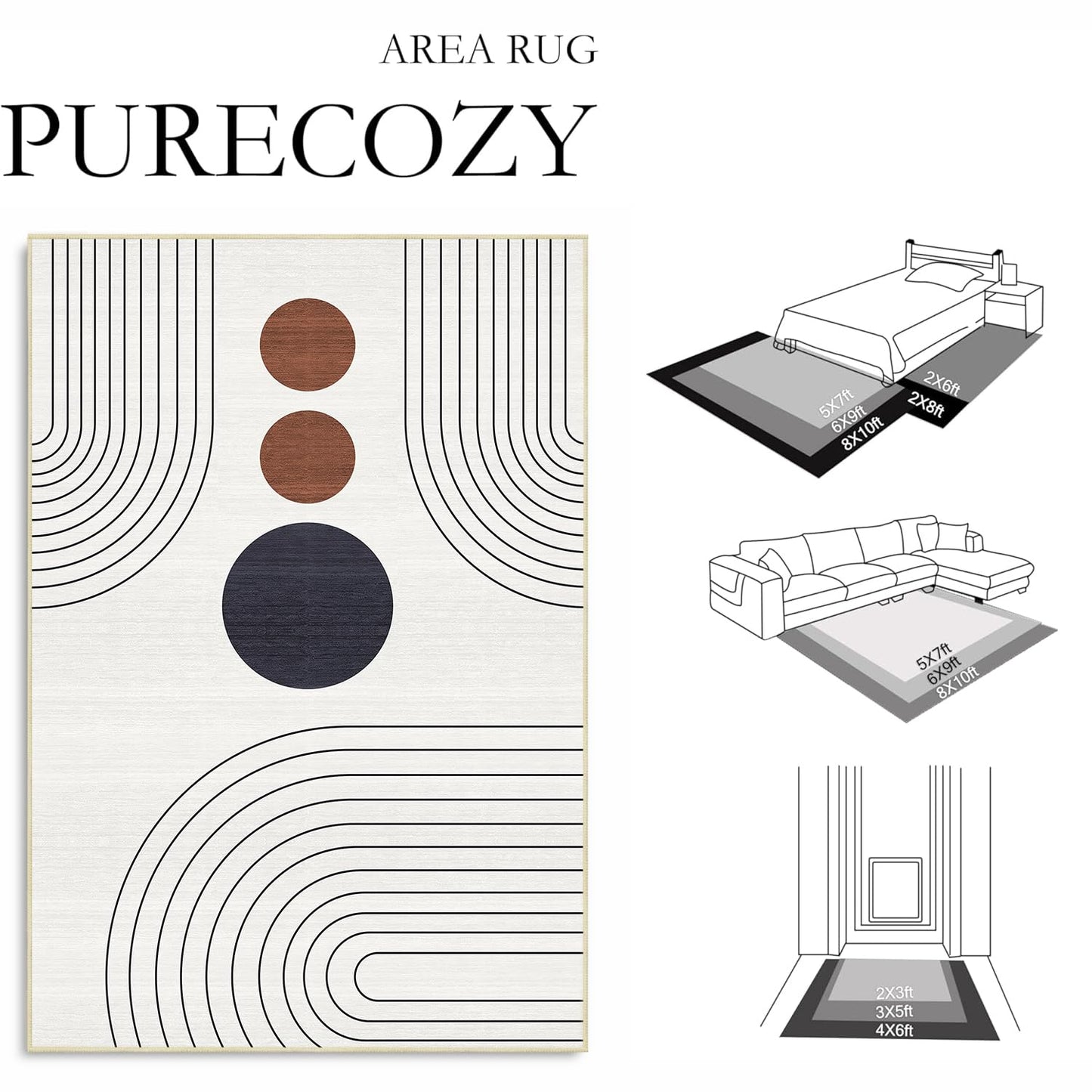 Boho 2x3 Rug for Entryway Modern Minimalist Abstract Line Area Rug Mid Century Modern Machine Washable Door Mat Contemporary Rugs Non-Slip Printed Low-Pile Floor Carpet for Kitchen Bathroom Laundry