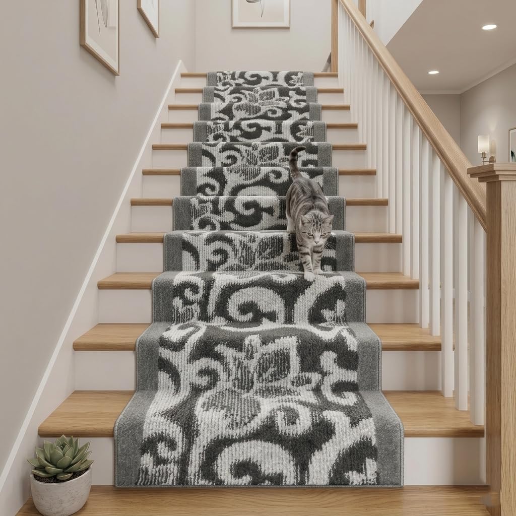 7 Ft Long Non-Slip Washable Carpet Runner Rug with Rubber Backing, Custom Floor Mat for Kitchen Hallway Stairs Bedroom Bathroom Entryway, Your Choice of Length, Lily Anthracite (26" X 7')