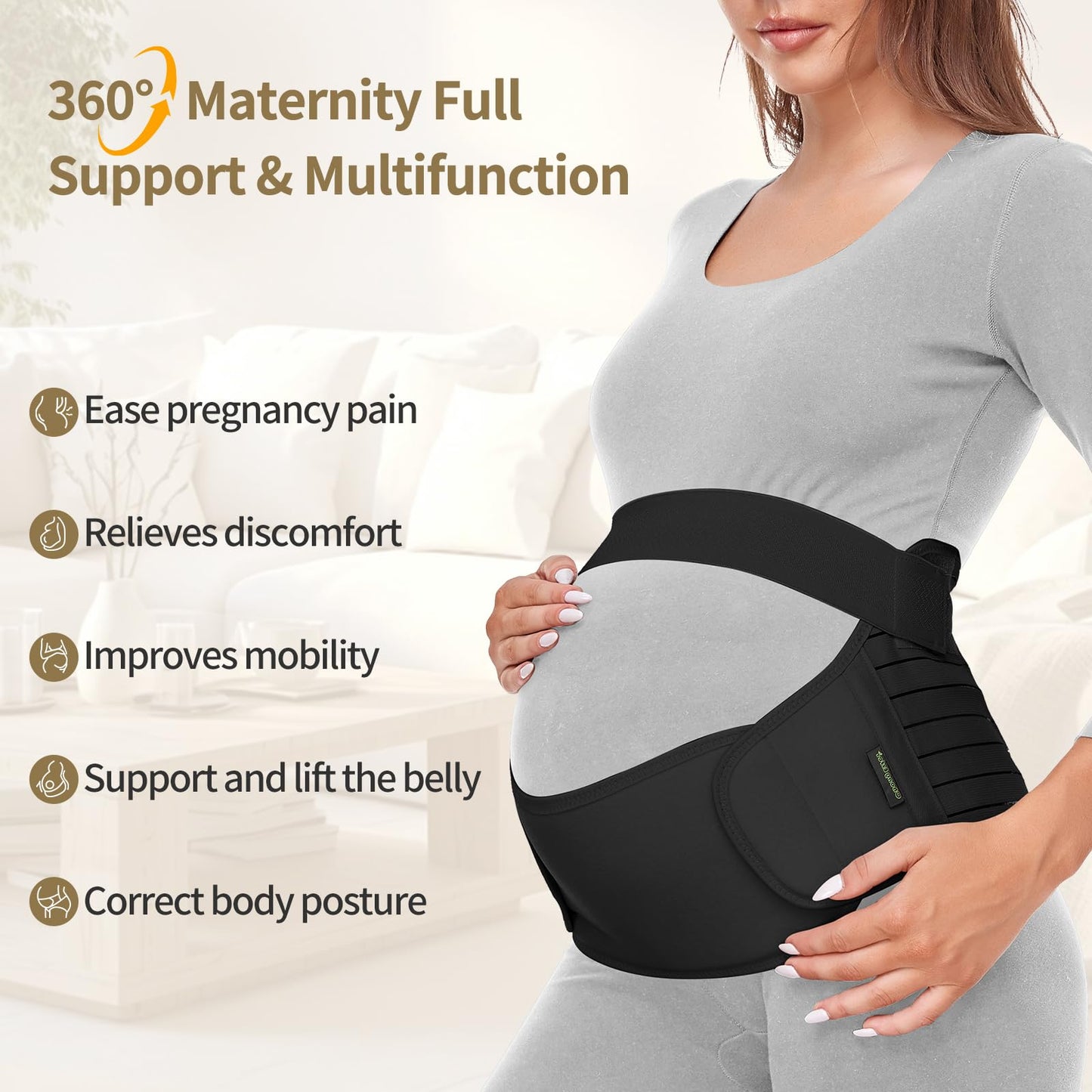 ChongErfei Maternity Belt, Pregnancy 3 in 1 Support Belt for Back/Pelvic/Hip Pain, Maternity Band Belly Support for Pregnancy Belly Support Band (M: Fit Ab 35.5"-47.3", Black)