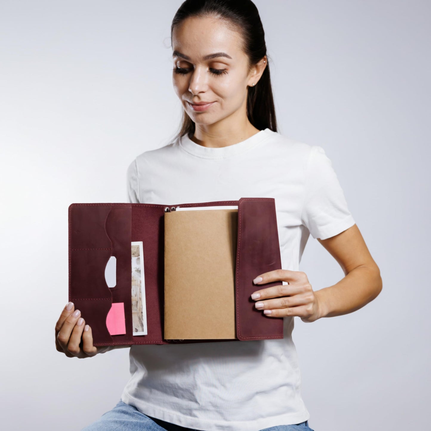 TORAKIP Genuine Leather A5 Notebook Cover – Refillable Journal Case with 3 Elastic Bands, Pen Holder & Inner Pockets, Fits Standard A5 Inserts 5.8 x 8.3 inch (Paper Not Included), Burgundy