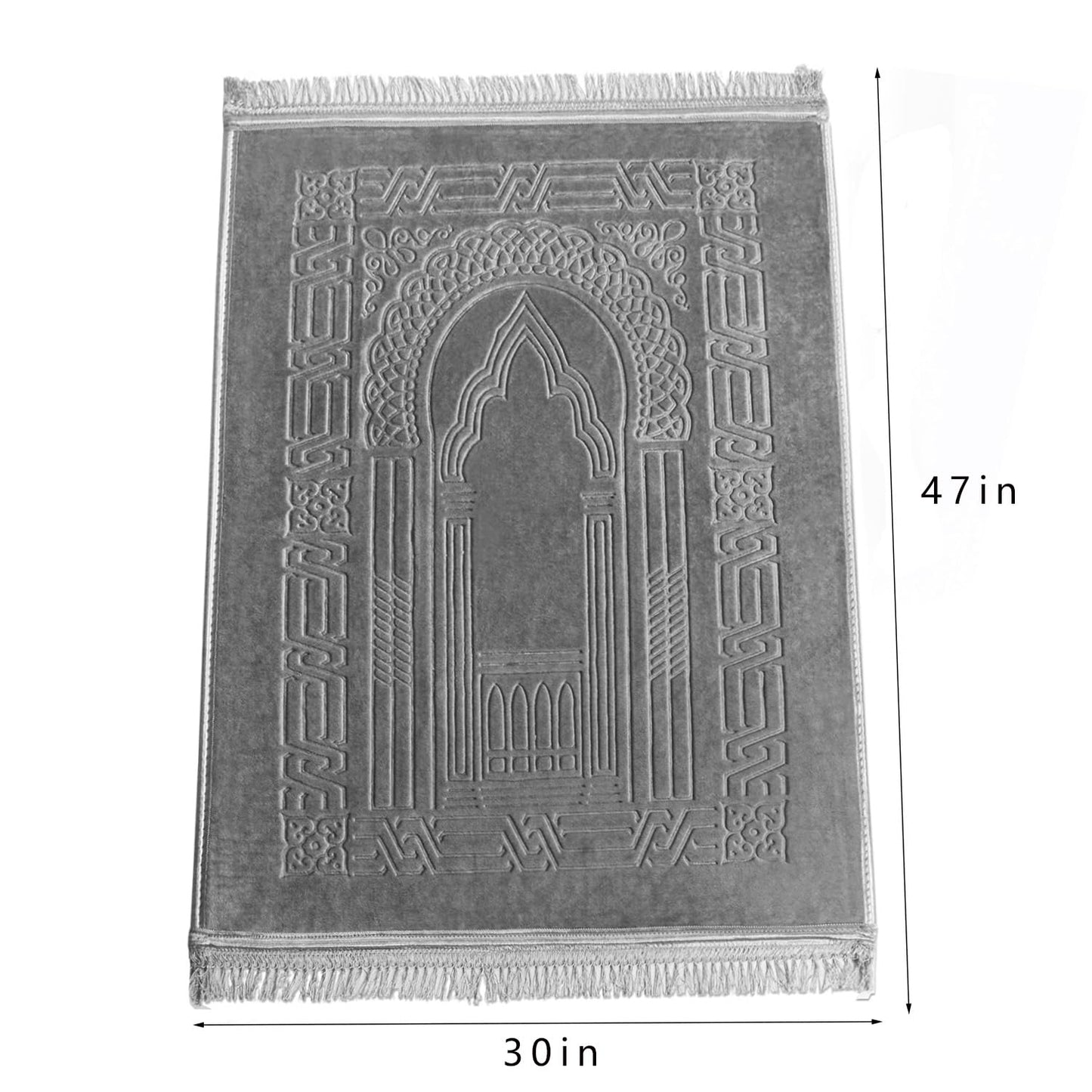 JE JOUE Luxury Islamic Prayer Mat with Tasbih Beads - Extra Thick Large Padded Sajadah for Men, Women & Kids, Soft Non-Slip Muslim Prayer Rug for Eid, Ramadan, Travel(31 "x 47",Grey)