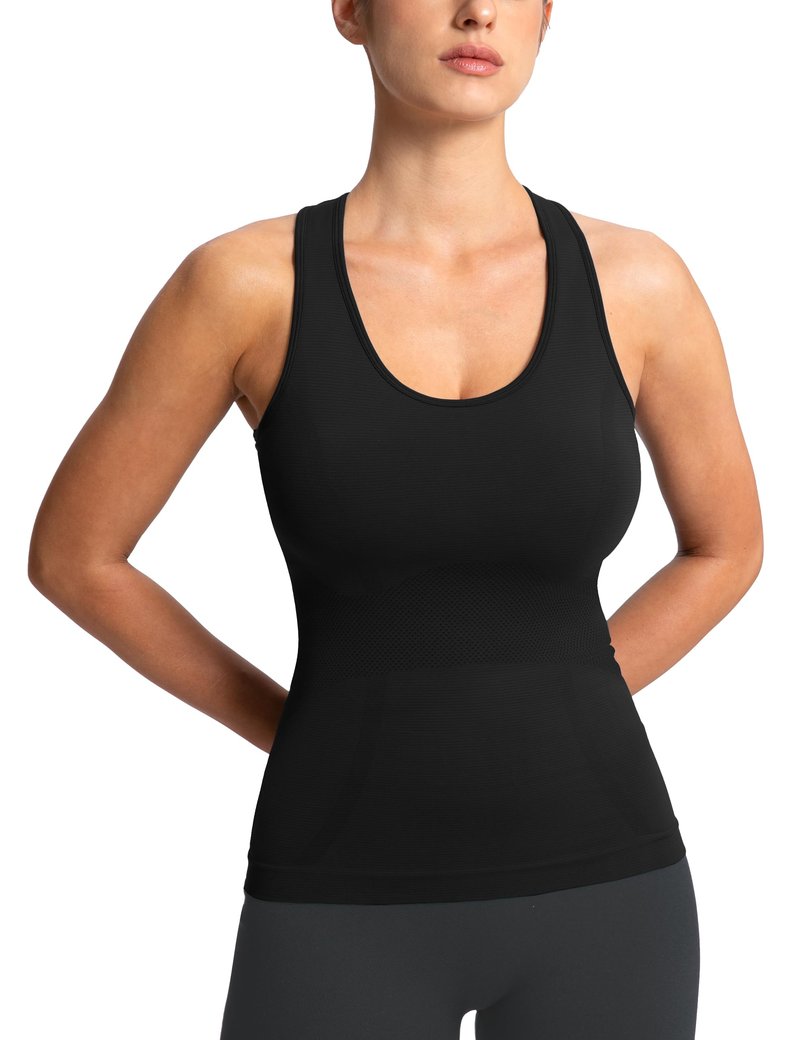 MathCat Workout Racerback Tank Tops for Women, Seamless Padded Athletic Yoga Running Tops Camisole Shirts with Built in Bra Black