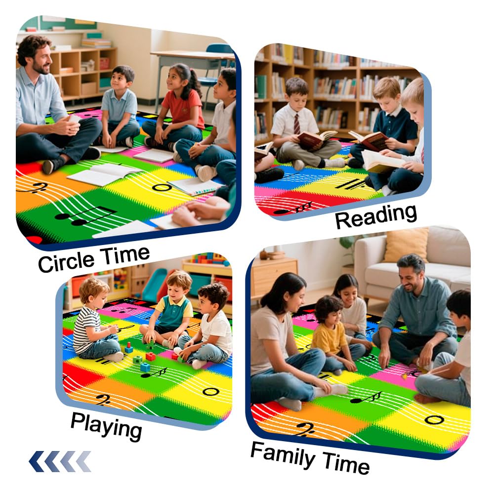 MAISONRINA Classroom Rugs Elementary with Music Note, Large Classroom Rug for Preschool Nursery Daycare, Colorful Educational Kids Carpet for Kindergarten, 13'x7'7'' Seats 24
