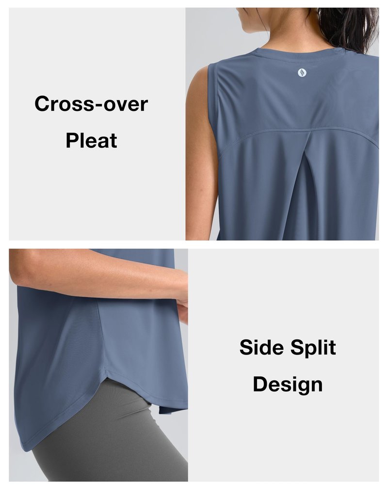 SANTINY Women's Sleeveless Workout Tops Breathable Lightweight Active Tennis Yoga Shirts Athletic Running Tank Tops for Women (Slate Blue_XS)