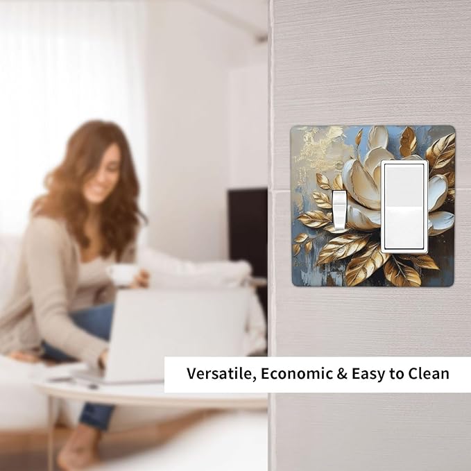 Decorative Art Light Switch Covers Gilded Bloom 2 Gang Single Toggle Rocker Combination Electrical Faceplate Switchplate Wall Plate for Home Decor