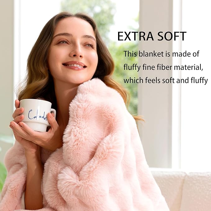 Luxury Faux Fur Throw Blanket 3D Bubble for Couch - Fluffy Blanket Double-Sided Non-Shedding, 60x80 Inches, Fits Bed/Car/Camping/Patio, Gift for Women,Room Decor,Pink ﻿