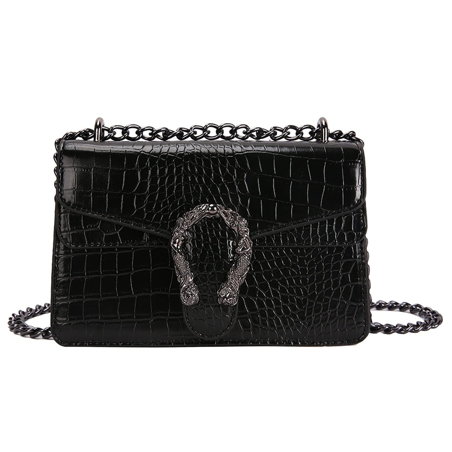 DEEPMEOW Crossbody Shoulder Chain Purse for Women - Crocodile Grain PU Leather Evening Bag Satchel Handbag（Black）