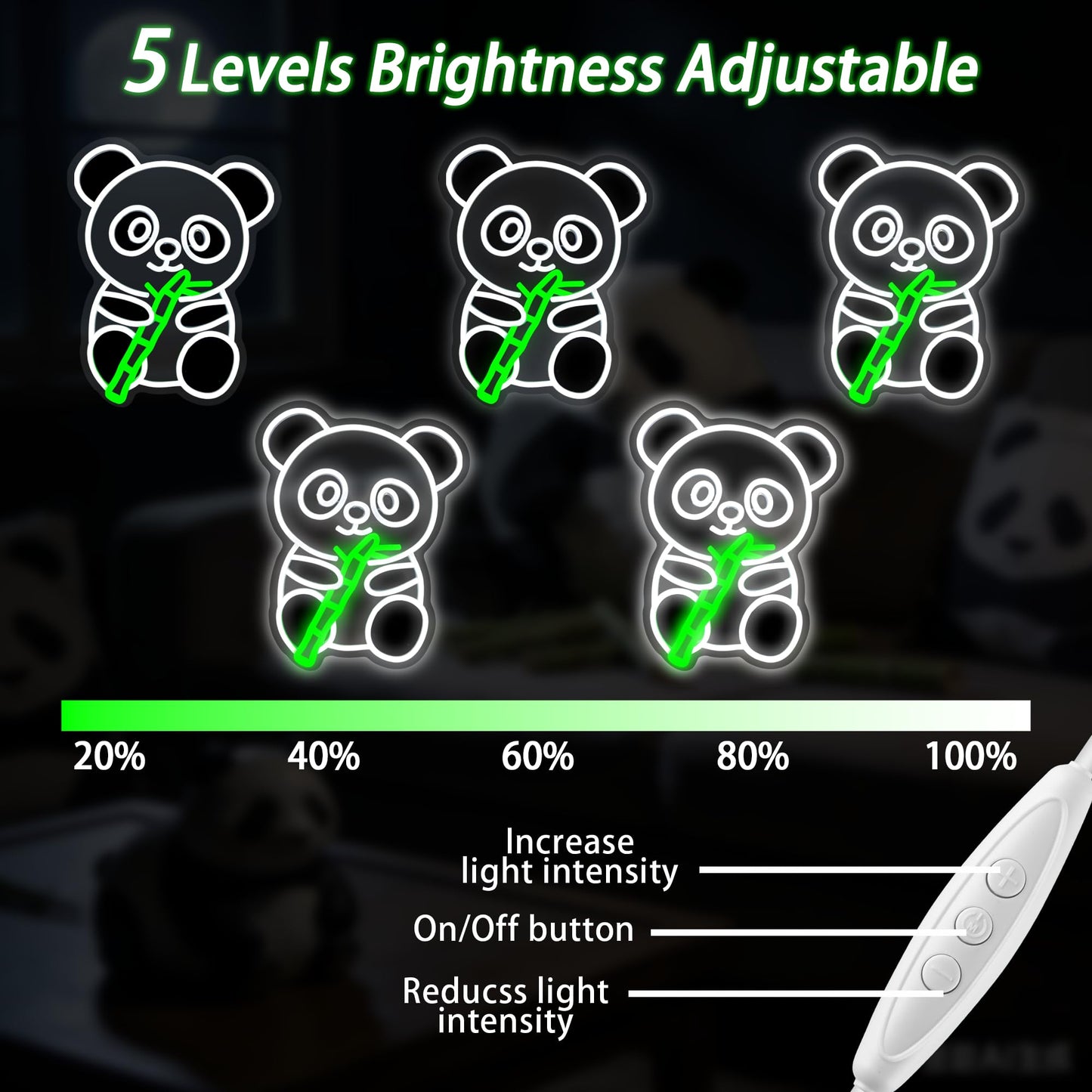 Panda Neon Sign, Cute Dimmable Led Neon Night Lights Up Animal Decor for Bedroom Living Room Man Cave Home Bar Wall Decoration, Birthday Party Christmas Kids Girls Boys Adults Gifts (Panda)