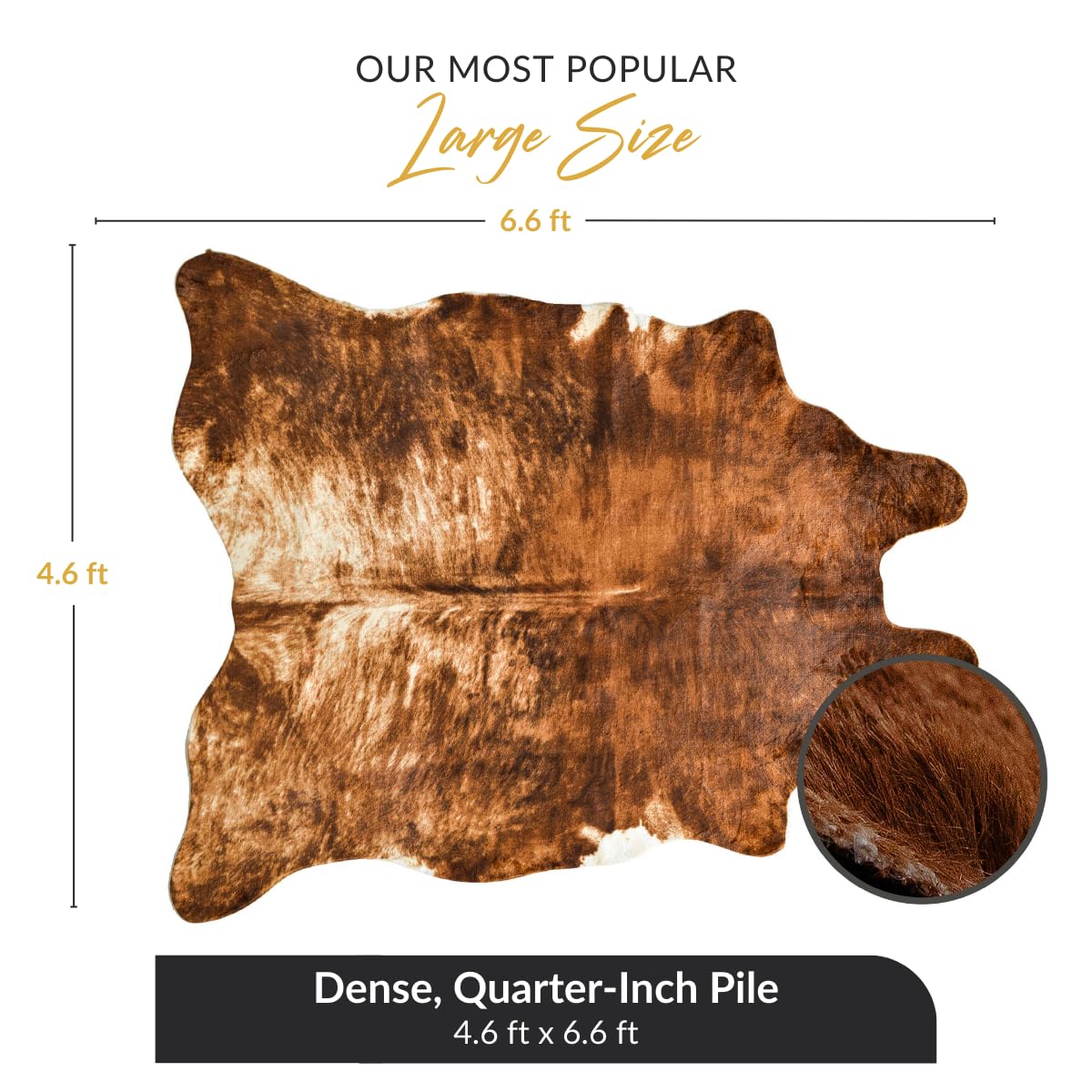 NativeSkins Faux Cowhide Rug – Brindle (Large) | 4.6ft x 6.6ft | Triple-Layer Support | Ultra-Soft Pile | Hand-Cut, Faux Suede No-Slip Backing | Western Rug | Cow Hide Animal Print