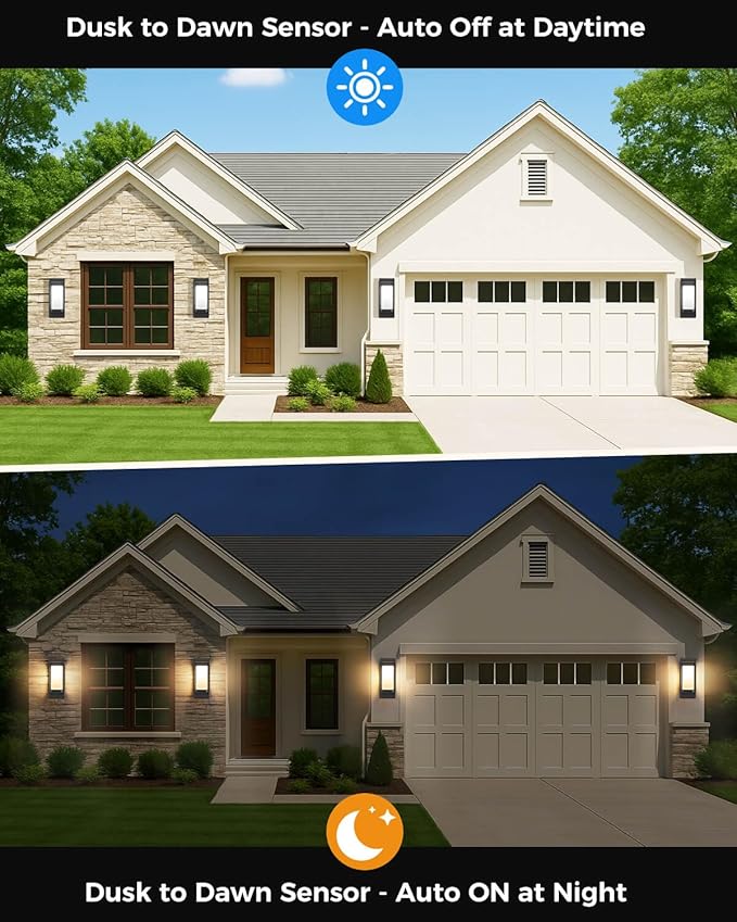 Smart Outdoor Wall Light, RGB Color Changing Sconce with App & Voice Control, Dusk to Dawn Outdoor Lighting, Adjustable 2700K–6500K, Waterproof Exterior Light Fixture for House Porch Garage, 2 Pack