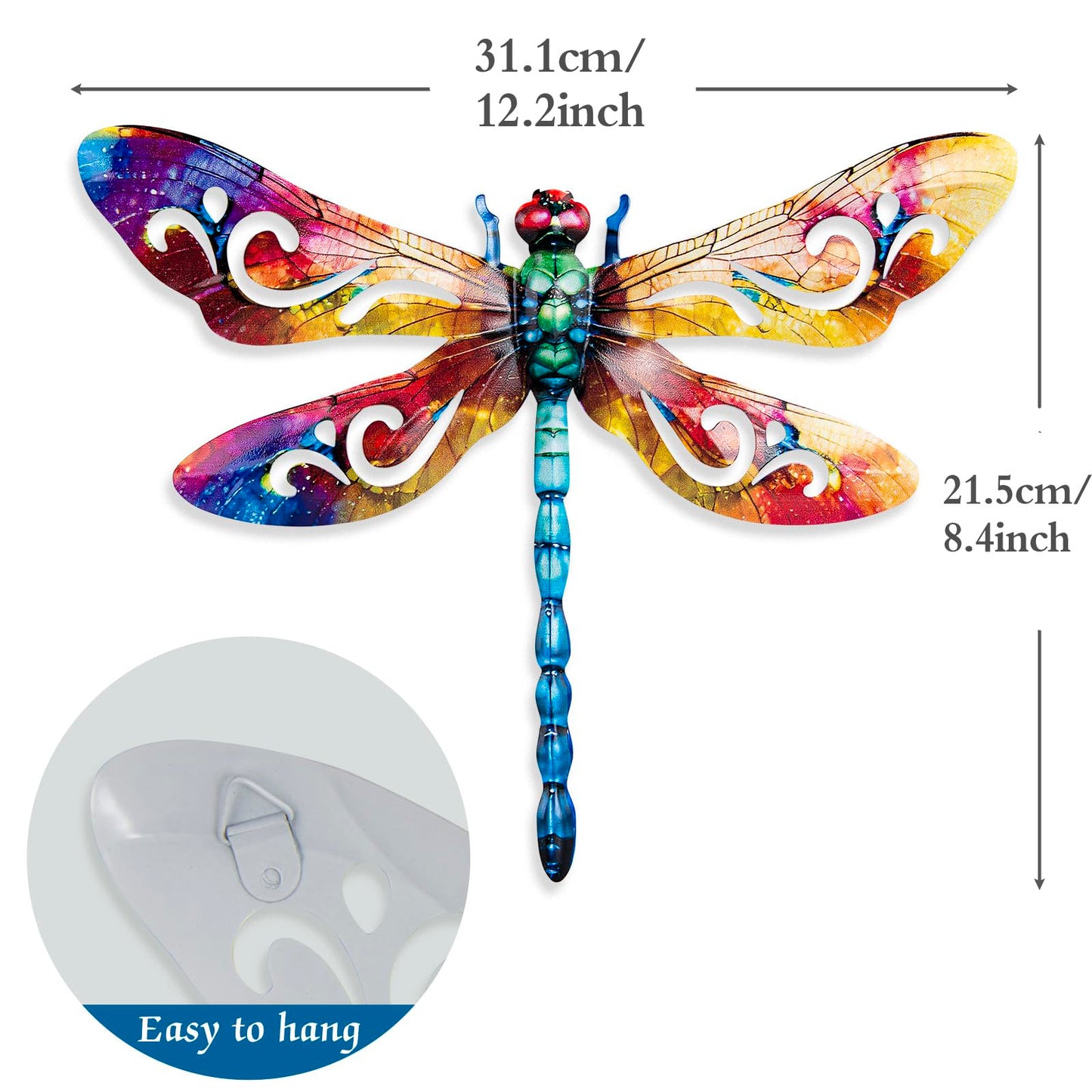 SUNREEK Metal Dragonfly Wall Decor, 12 Inches Dragonfly Outdoor Wall Art for Fence Garden Yard Patio Decorations