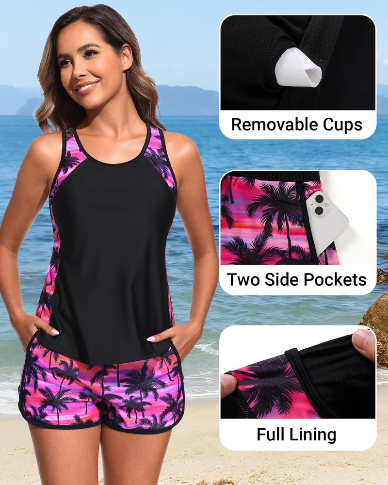 Tankini Swimsuit for Women - Tummy Control Two-Piece Bathing Suit with Sporty Pockets | Comfortable Fit
