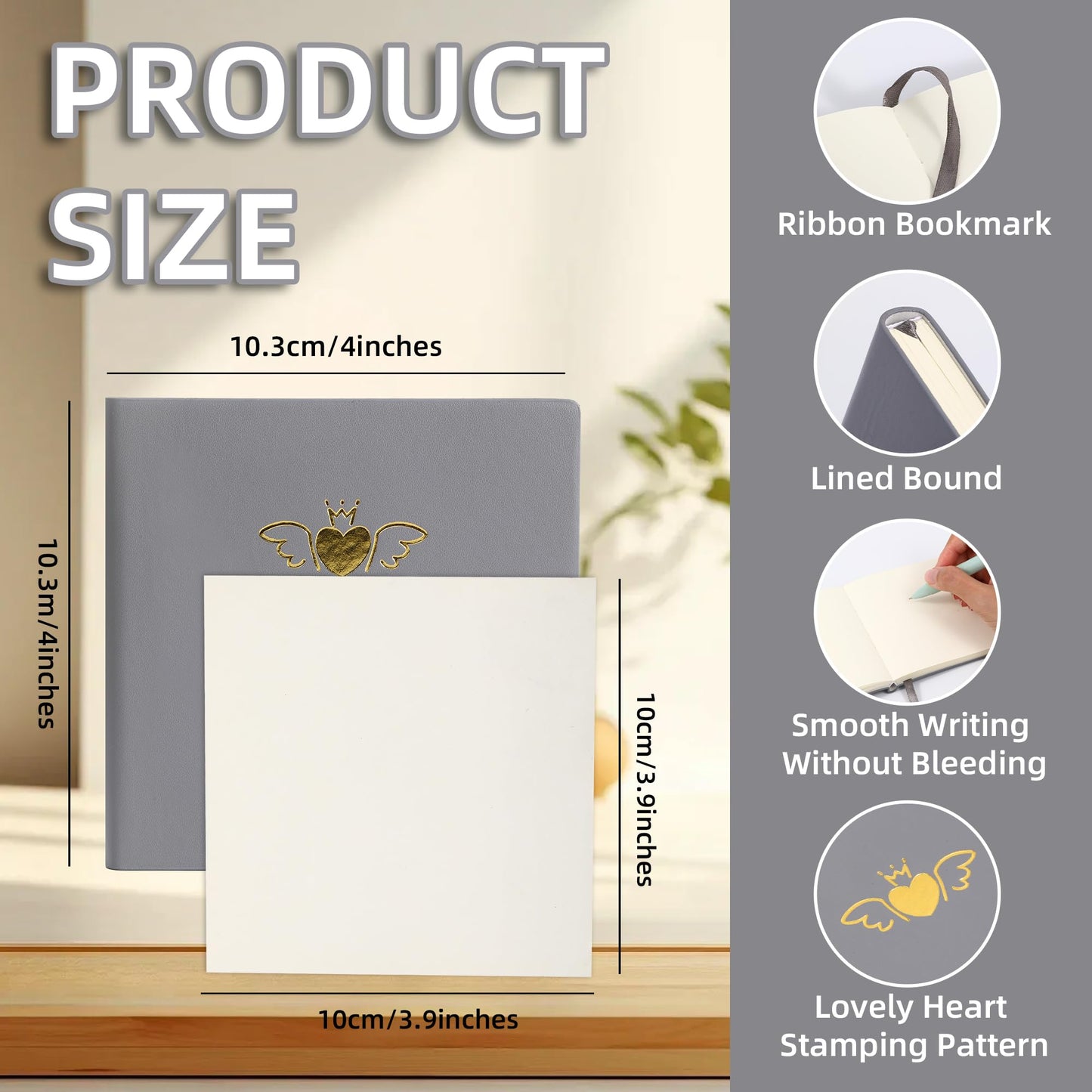 BOBO RABBIT 3 Pack Small Blank Journal Notebooks Pocket Size Unlined 100 GSM Paper Softcover Aesthetic Heart Mini Sketchbook Total 600 Pages No Line Plain Sketch book for Travelers Note Taking Journaling Drawing Sketching, 4"x4" Square