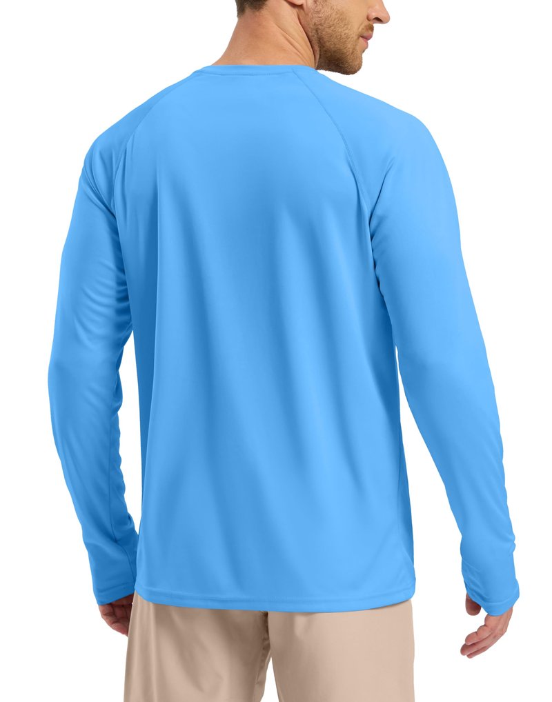 Pudolla Mens Sun Protection Shirts UV SPF T-Shirts UPF 50+ Long Sleeve Rash Guard Fishing Running Quick Dry(Sky Blue M)