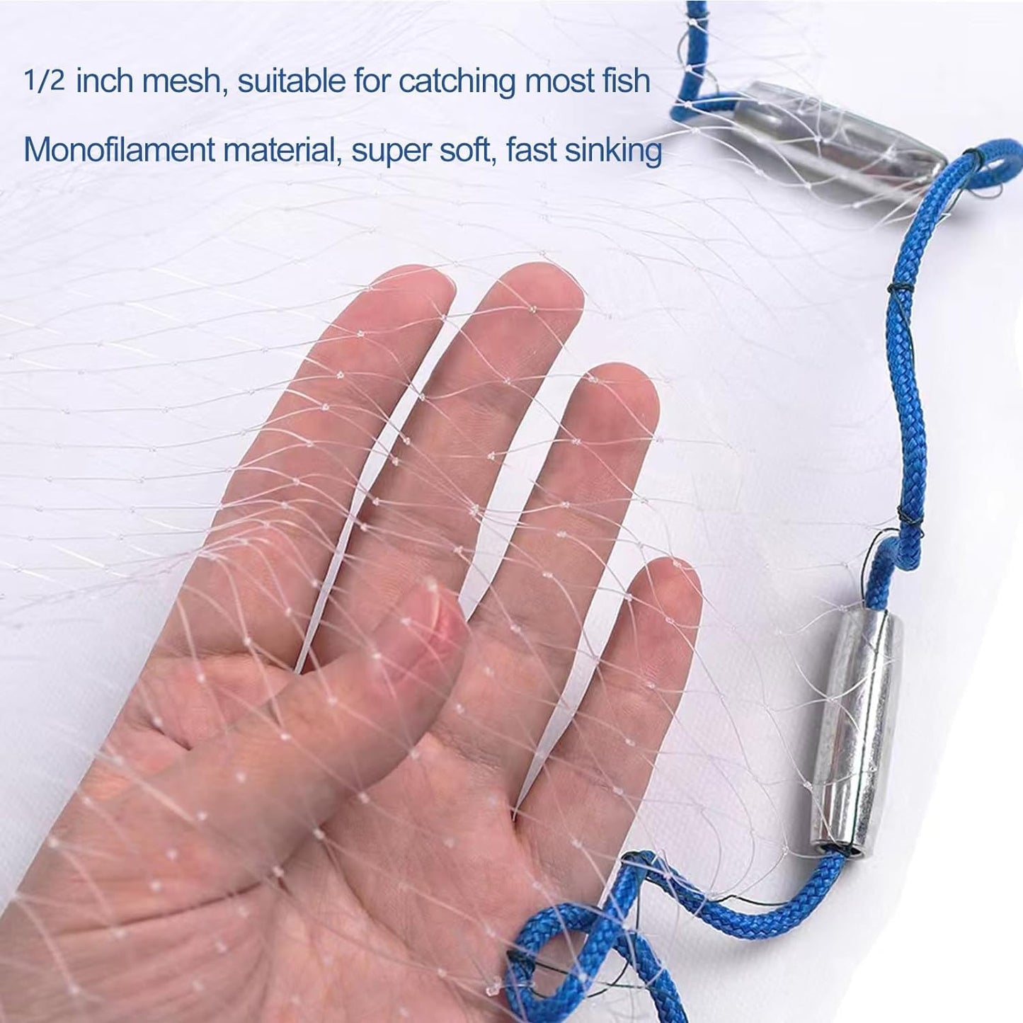 Lawaia Cast Net Cast Nets for Fishing Hand Throw Bait Nets 1/2 inch Mesh Freshwater Saltwater Fish Gear - Ideal for Shrimp, Fish & Fly Fishing with 3FT Radius