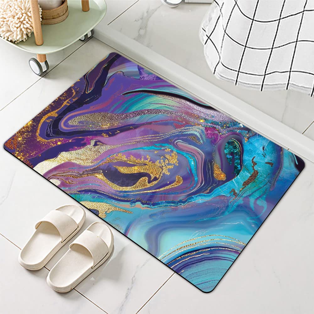 ZHUZHISHAN Diatomaceous Earth Bath Mat,Purple Gold Marble Non-Slip Volume Super Absorbent Fast Drying for Bathroom Kitchen Door mat,Eco-Friendly Easy to Clean 16×24Inch (40 * 60cm)