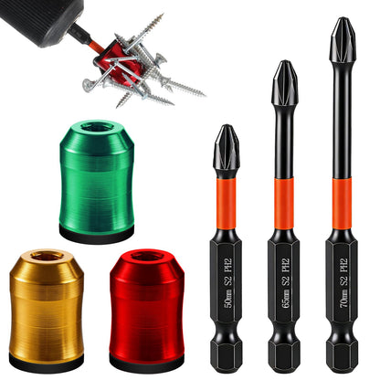 6Pcs Strong Magnetic Screw Ring with PH2 Screwdriver Bit Set Anti-Slip Design Magnetic Ring Screw Holder for Hex Screwdriver and Power Bits Removable Household Tool for Drill Tool Mechanic Carpenter