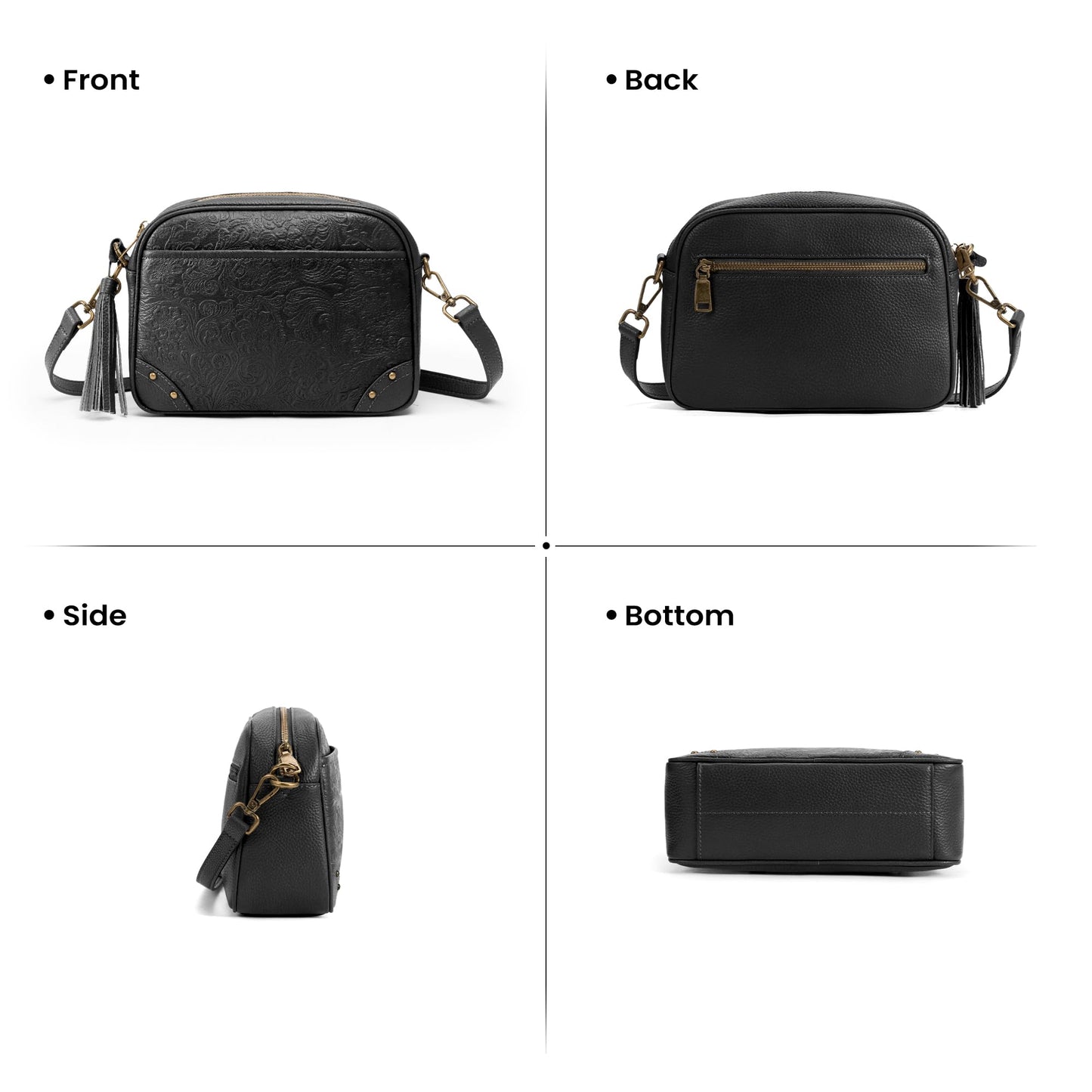 befen Black Crossbody Purses for Women Embossed Genuine Leather Small Handbag with RFID Blocking Anti-Theft Cross Body Bags for Daily Travel