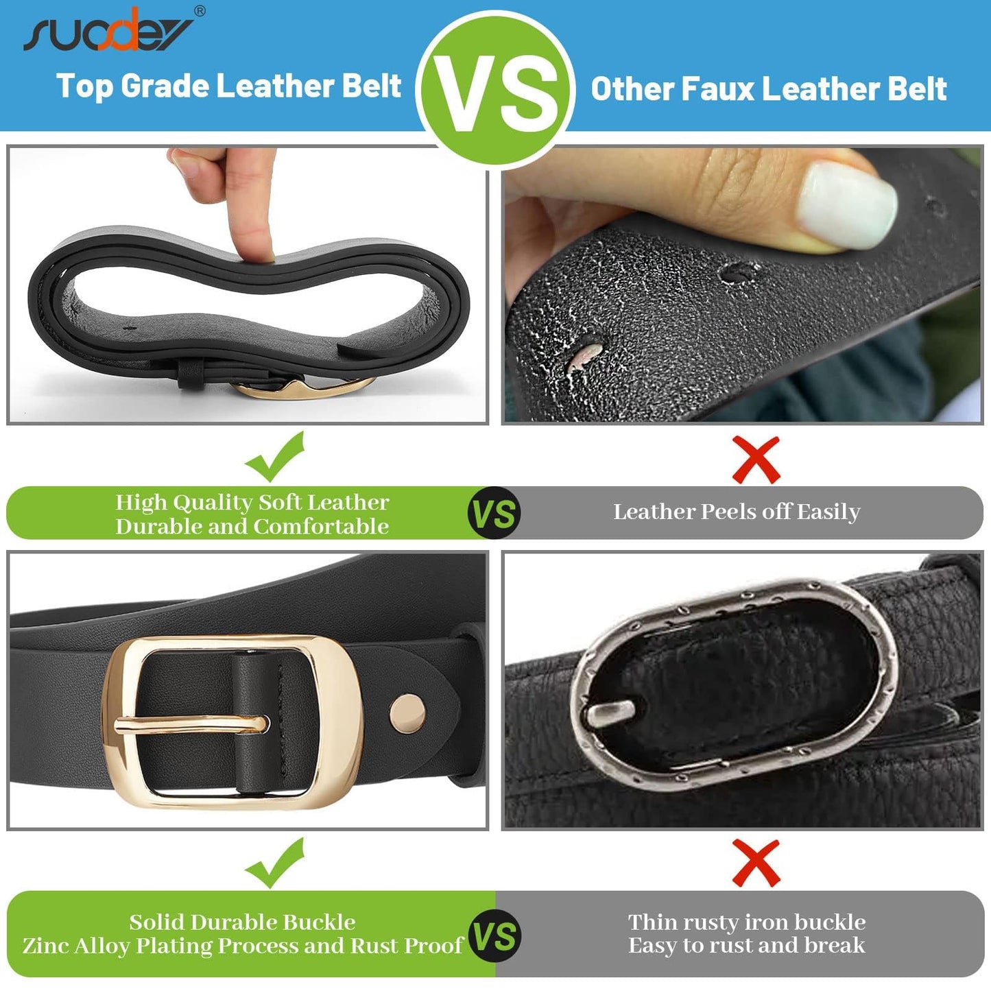 SUOSDEY 3 Pack FashionWomen Belts for Jeans Dresses Pants Ladies Leather Waist Belt with Elegant Buckle, Width 1.3"