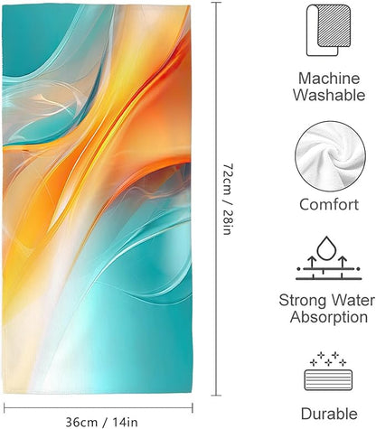 Orange Teal Hand Towels Set of 2 14"x28" Absorbent Turquoise Orange Marble Bath Decorative Towels for Bathroom Home Farmhouse Spa Gym Yoga, Orange Teal Bathroom Decor